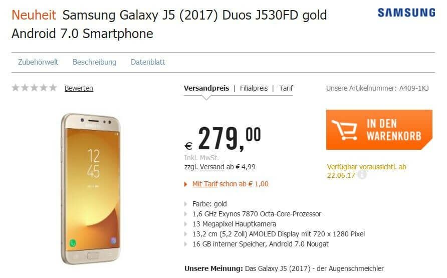Samsung Galaxy J5(2017) выйдет в Европе 22 июня - изображение